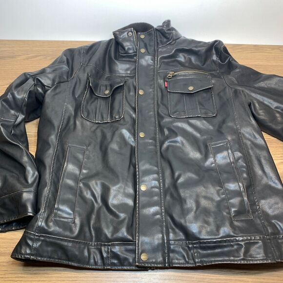 Levis Mens Sherpa Lining Faux Leather Bomber Jacket Dark Brown Size XL - Picture 1 of 9